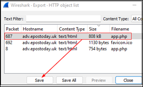 Save the app.php from the exportable HTTP objects. 