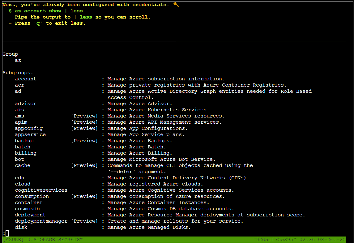 az account show | less