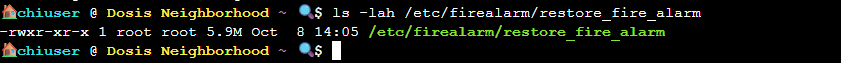 Permissions on /etc/firealarm/restore_fire_alarm