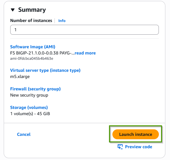 EC2 launch summary showing m5.xlarge instance type and Launch instance button