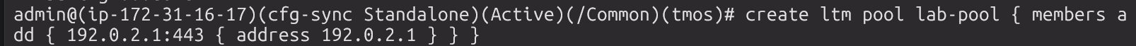 tmsh create ltm pool lab-pool command with no output confirming success